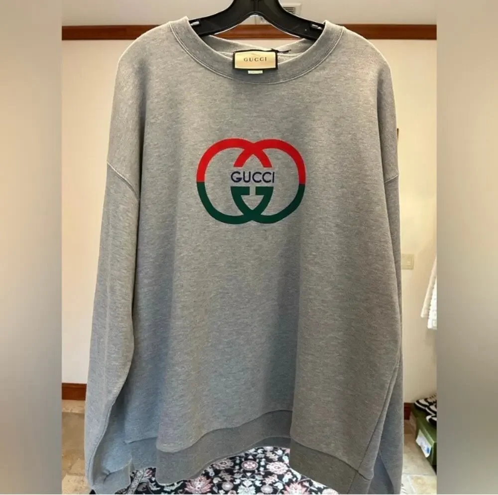 Men's Gucci jersey, cotton GG felted sweatshirt, size XL made in Italy